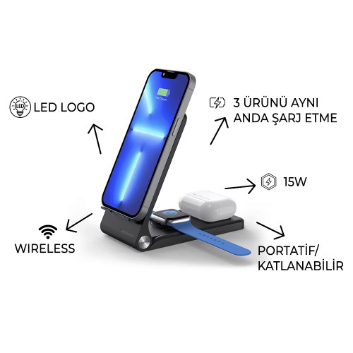 EccoTech 15W Wireless Şarj Aleti + LED Logo